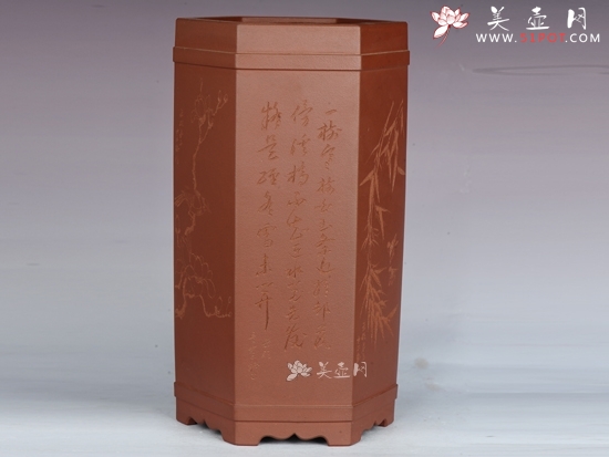 紫砂壶图片：六方笔筒 - 美壶网