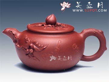 紫砂壶图片：五福寿桃第七届中国工艺展银奖 - 美壶网