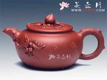 紫砂壶图片：五福寿桃第七届中国工艺展银奖 - 美壶网