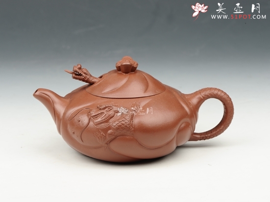 紫砂壶图片：扁鱼化龙 250cc 朱泥 - 美壶网