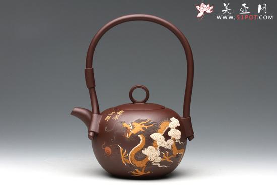 紫砂壶图片：龙凤呈祥提梁 - 美壶网