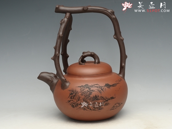 紫砂壶图片：东坡提梁    泥料：老紫泥  容量：800cc - 美壶网