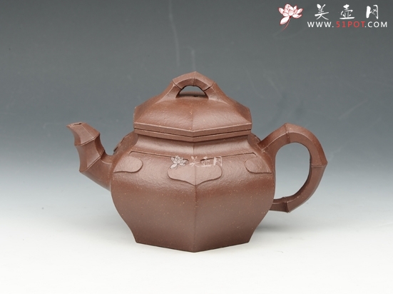 紫砂壶图片：六方竹节如意 450cc 老紫泥 - 美壶网