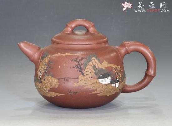 紫砂壶图片：泥绘竹韵 - 美壶网