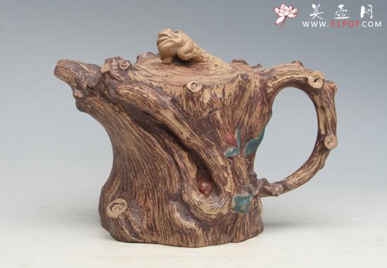 紫砂壶图片：金蟾树桩壶 - 美壶网