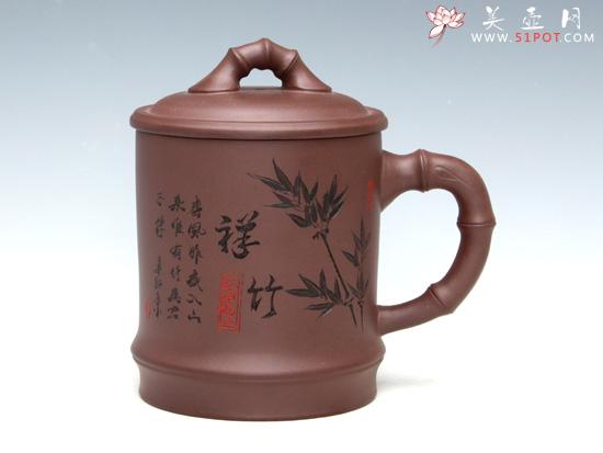 紫砂壶图片:祥竹杯(紫泥) - 美壶网