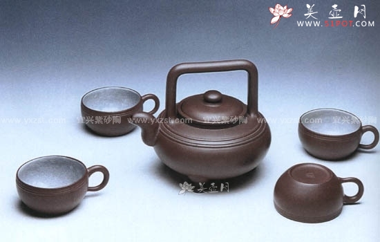紫砂壶图片：三线提梁茶具 - 美壶网