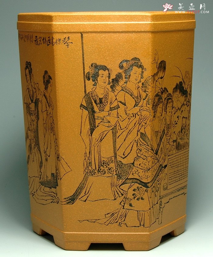 紫砂壶图片：仕女六方笔筒 - 美壶网