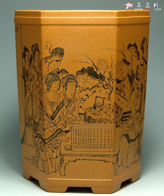 紫砂壶图片：仕女六方笔筒 - 美壶网