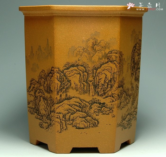 紫砂壶图片：山水六方笔筒 - 美壶网