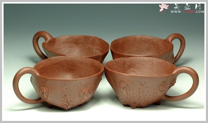 紫砂壶图片：全手花塑品茗杯 精品 - 美壶网