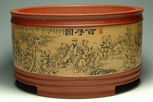 李彦雄紫砂壶 圆百子图 原矿清水泥