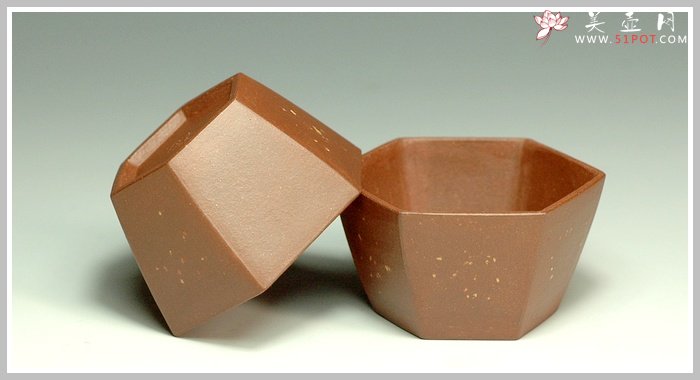 紫砂壶图片：精品六方点砂杯子 一套六六大顺 - 美壶网
