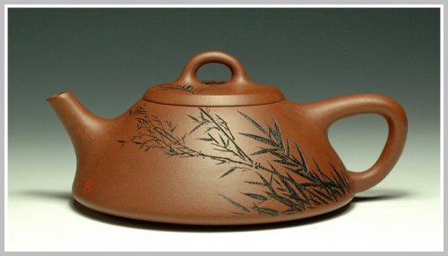 李彦雄紫砂壶 刻竹的瓢1 原矿底槽清