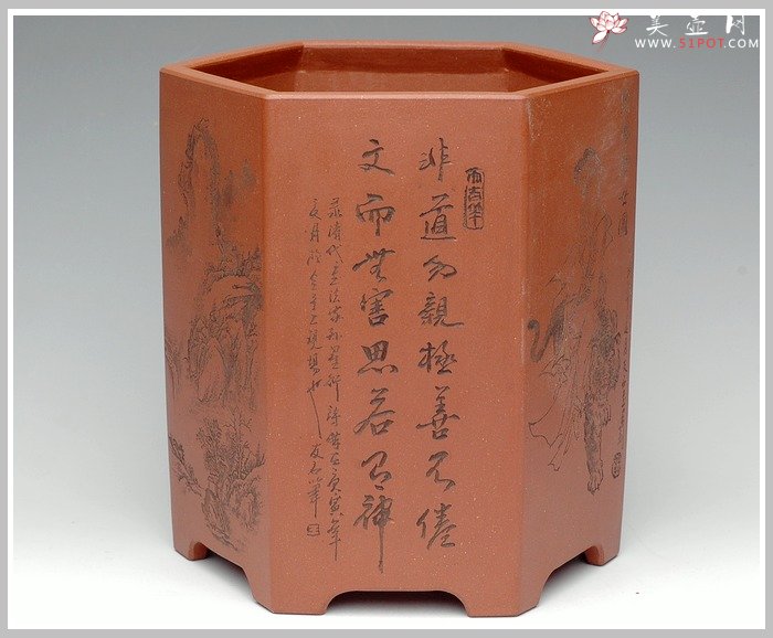 紫砂壶图片：六方笔筒1 - 美壶网