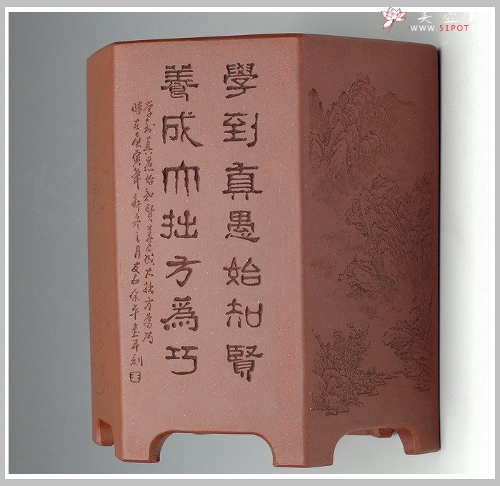 紫砂壶图片：六方笔筒2 - 美壶网