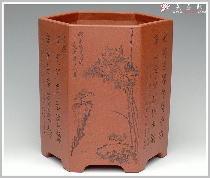 紫砂壶图片：六方笔筒1 - 美壶网