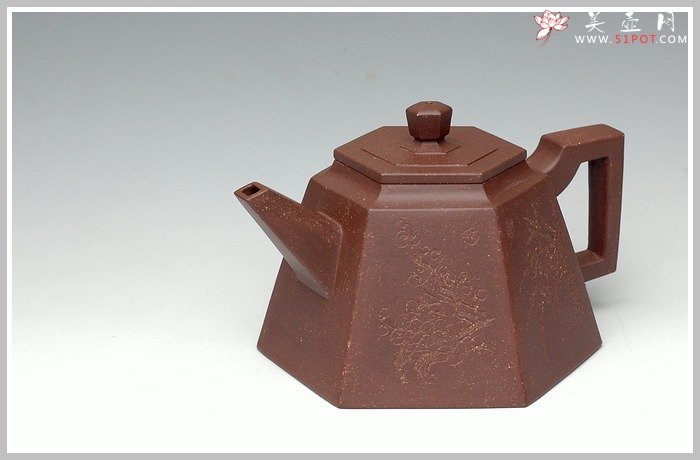 紫砂壶图片：全手紫泥高六方 - 美壶网