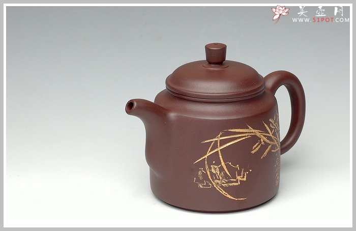 紫砂壶图片：描金兰花之玉柱 - 美壶网