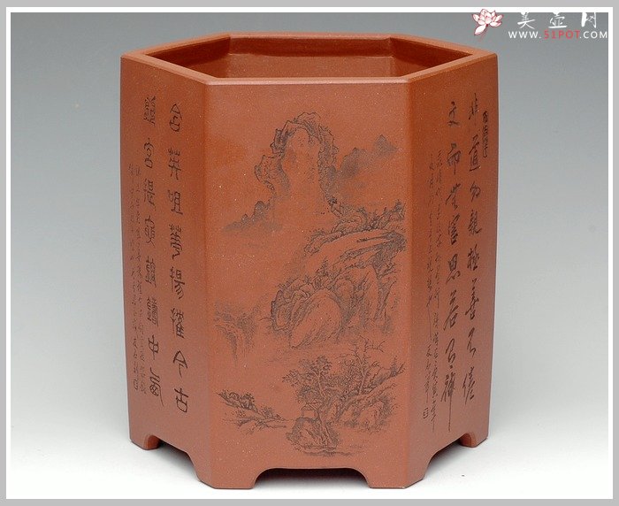 紫砂壶图片：六方笔筒1 - 美壶网