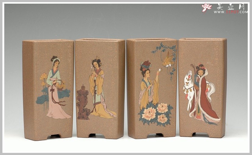 紫砂壶图片：全手花盆之四大美女 - 美壶网