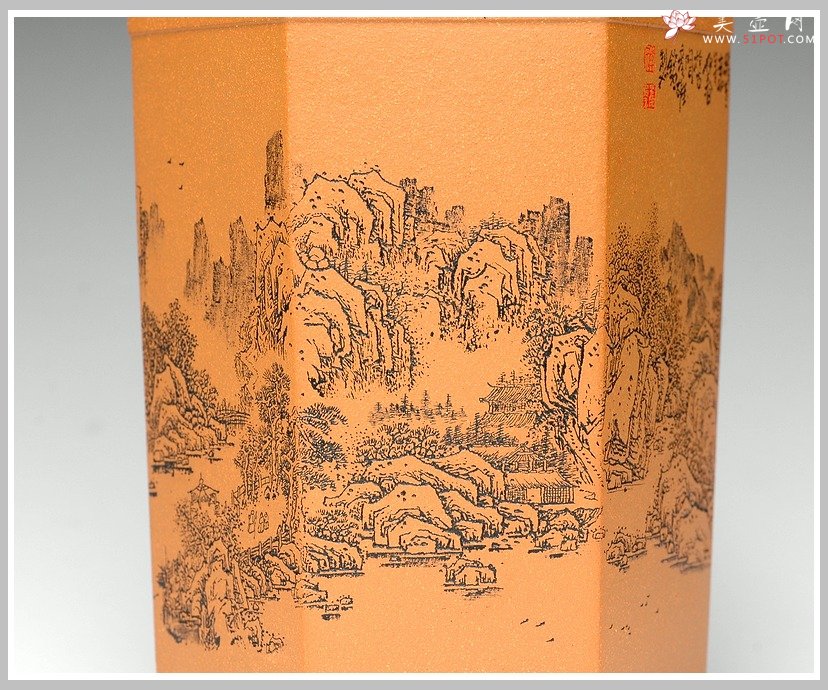 紫砂壶图片：通转山水之兰花盆 - 美壶网