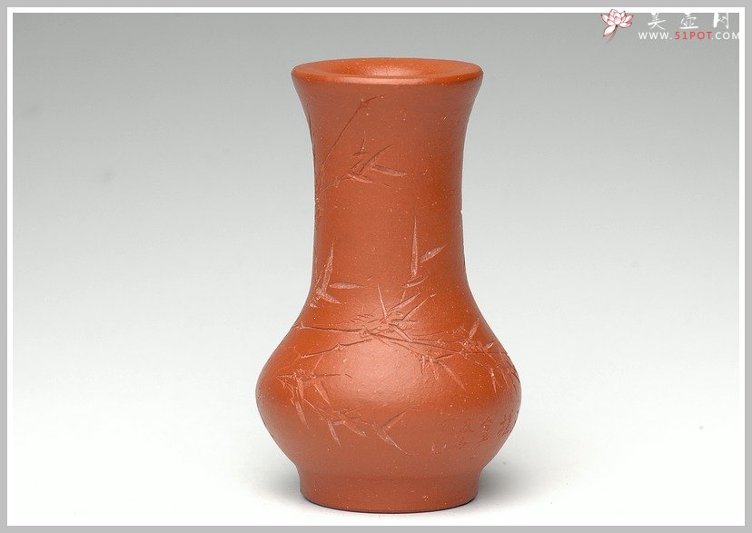 紫砂壶图片：全手清竹一对小花瓶 - 美壶网