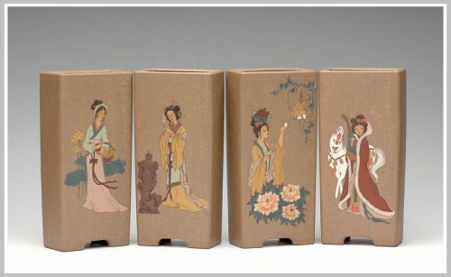 王余平紫砂壶 全手花盆之四大美女 原矿段泥