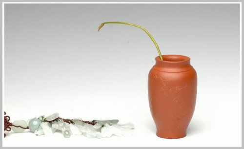 王余平紫砂壶 全手朱泥雅致小鸟花瓶 原矿朱泥