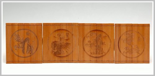 美壶定制紫砂壶 竹雕梅兰竹菊杯垫 