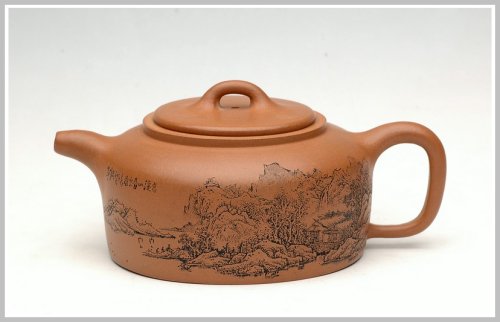 蔡一强紫砂壶 通转山水全手段井栏 黄金段