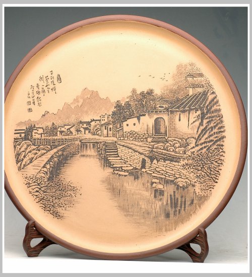 李彦雄紫砂壶 丁山老街-精品挂盘 原矿段泥