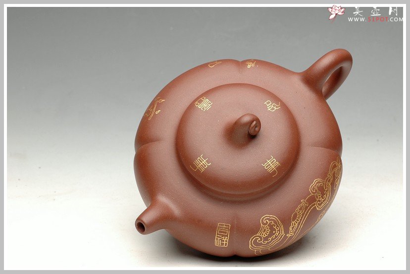 紫砂壶图片：纯金装饰 事事如意 - 美壶网