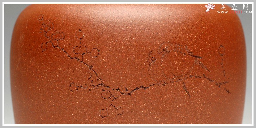 紫砂壶图片：清雅刻鸟茶叶罐 精致 可人 - 美壶网