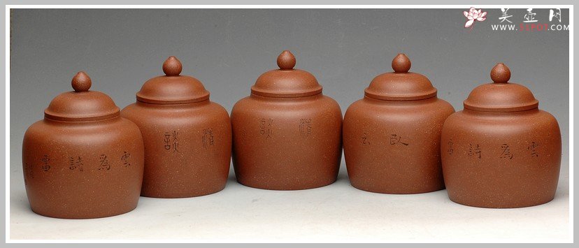 紫砂壶图片：清雅刻鸟茶叶罐 精致 可人 - 美壶网