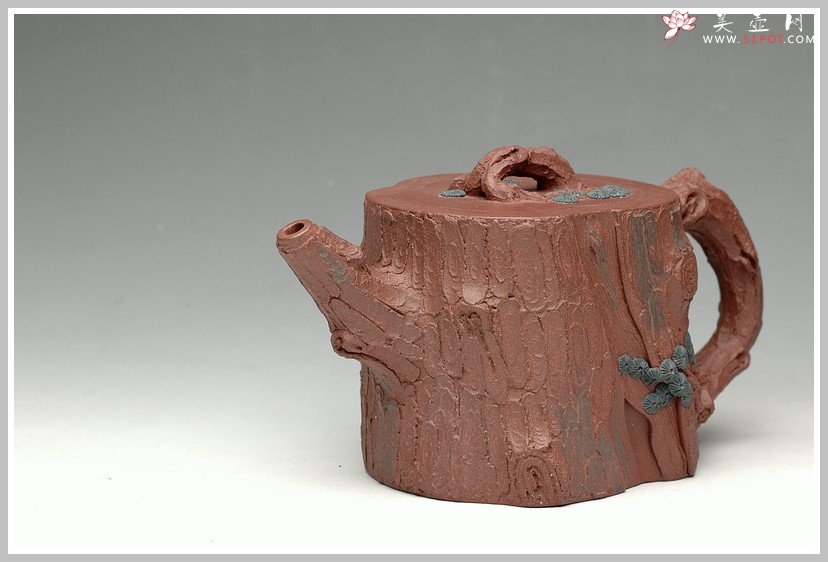 紫砂壶图片：拙壮   全手精品之苔痕松桩 - 美壶网