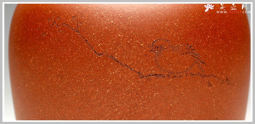 紫砂壶图片：清雅刻鸟茶叶罐 精致 可人 - 美壶网