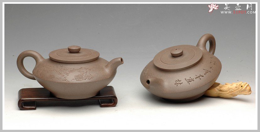 紫砂壶图片：和石双刀刻绘 合璧 - 美壶网