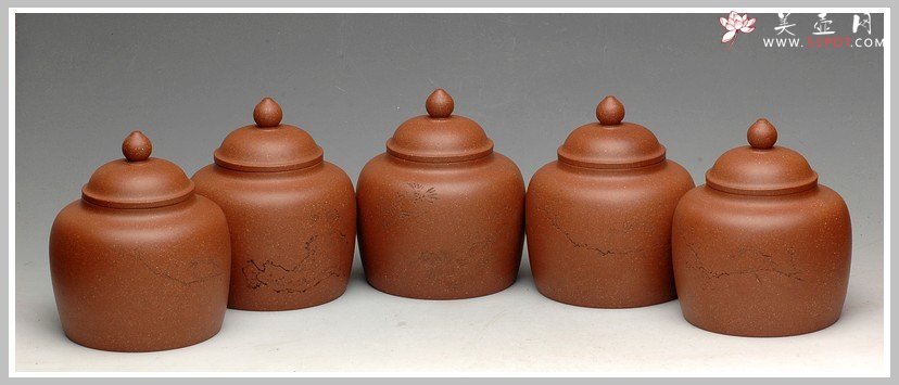 紫砂壶图片：清雅刻鸟茶叶罐 精致 可人 - 美壶网