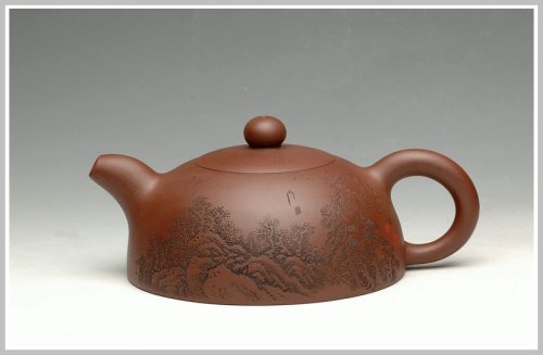 李彦雄紫砂壶 李彦雄老师刻绘山水精品 紫泥半月 原矿紫泥