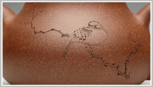 万阗阗紫砂壶 文雅秀丽 全手刻鸟茄段 