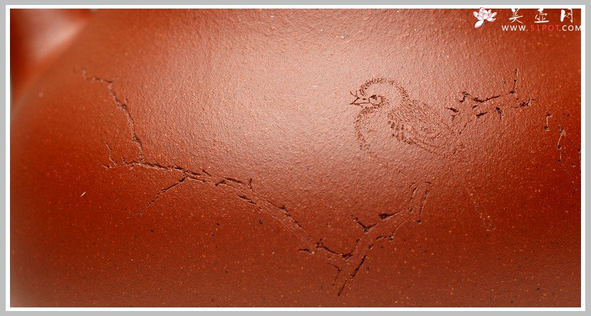 紫砂壶图片：辛卯年力作  枯枝鸟 全手玉成窑石匏 - 美壶网