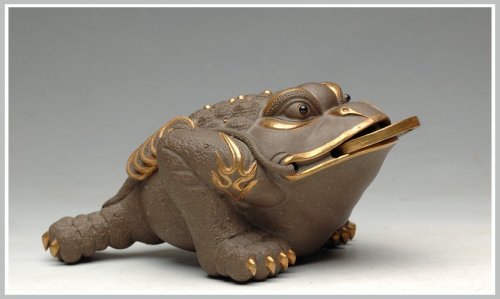 美壶定制紫砂壶 24k真金 金蟾 古铜泥