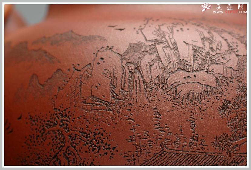 紫砂壶图片：优质地槽青 树影婆娑 山下斗诗 掇球 仅此一个 - 美壶网