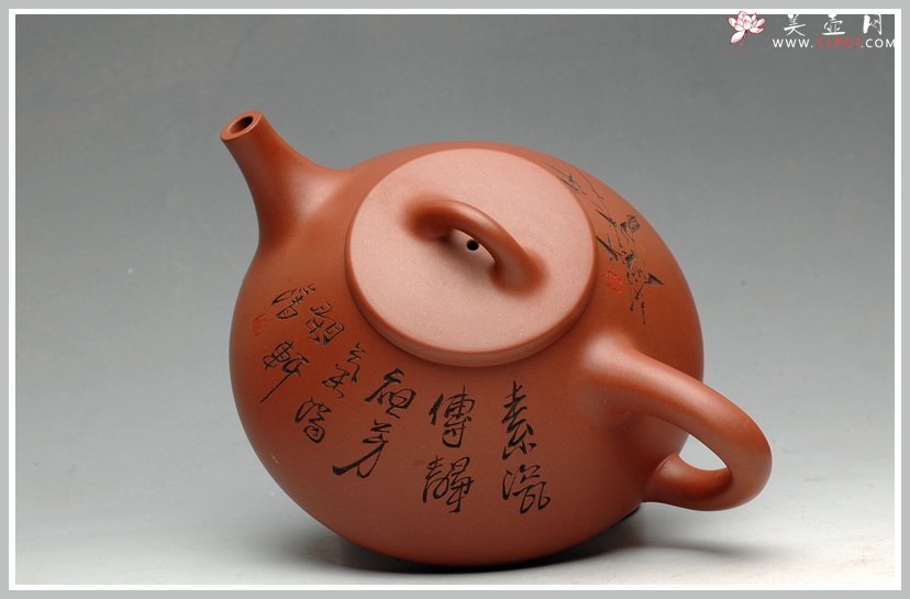 紫砂壶图片：鲍志强爱徒厉上清刻绘 谈剑锋精品子冶石瓢 - 美壶网