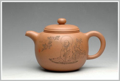 陈进紫砂壶 张听刚老师刻绘 精品 陈进年终力作 一捺底 全手大匏尊 原矿段泥