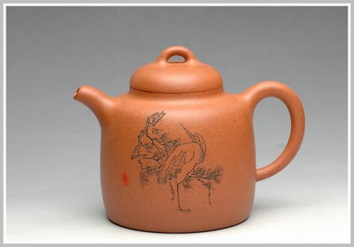 陈进紫砂壶 松龄长岁月 鹤语记春秋 优质烁金降坡泥 全手代表作高士壶 张听刚老师装饰 原矿降坡泥