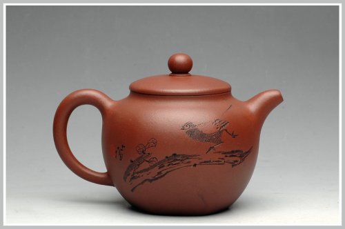 谈剑锋紫砂壶 鲍志强爱徒厉上清刻绘 浑圆六方 原矿清水泥