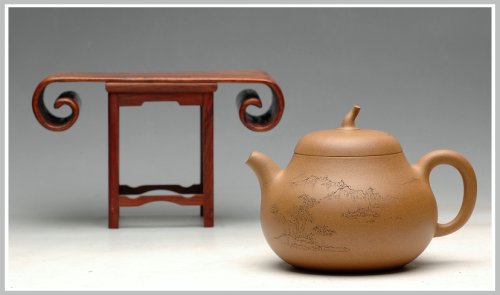 万阗阗紫砂壶 全手一捺底玉成窑石匏 饱满可爱 墨陶摹王翔经典作品山水 原矿段泥