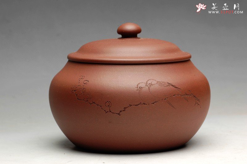 紫砂壶图片：文房雅器 王翔鸟之茶仓 墨陶刻绘 - 美壶网